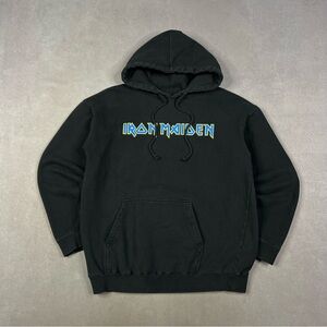 Vintage Black Iron Maiden Hoodie with Blue and Yellow Logo